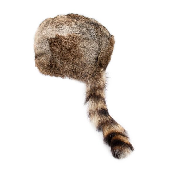 Real Rabbit Fur Winter Hat with Raccoon Tail Unisex Retro Cozy main image 8